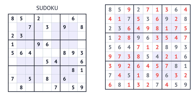 Sudoku puzzle with numbers and solutions in grid layout  