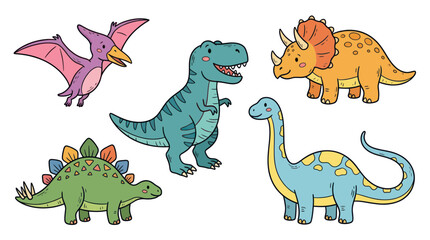 Cute Cartoon Dinosaurs Collection: T-Rex, Triceratops, Stegosaurus, Brontosaurus, Pterodactyl © nongko