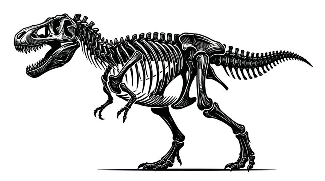 Tyrannosaurus Rex Skeleton Illustration - Prehistoric Dinosaur Fossil