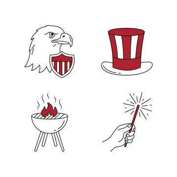 American Independence Day and 4th of July Celebration Vector Icon Set