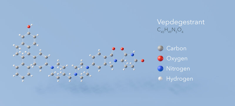 vepdegestrant molecule, molecular structure, antineoplastic drug 3d model, Structural Chemical Formula and Atoms with Color Coding