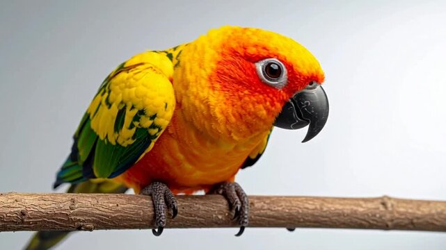 Vibrant Sun Conure Parrot Perched on a Branch Looking at Camera