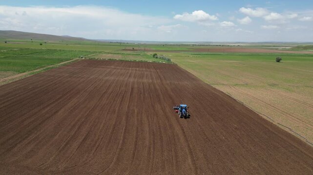Large fields with a drone_Green fields_Agricultural lands_4K