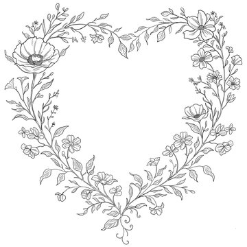 Love wreath Botanical Border Frame Line Art Illustration