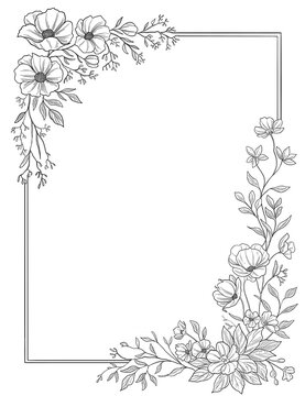 Floral Botanical Frame Border Hand Drawn Style