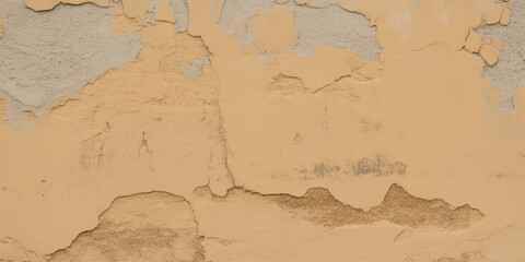 Obraz premium Peeling paint and plaster reveal weathered texture, showcasing the decay and aging of a wall.