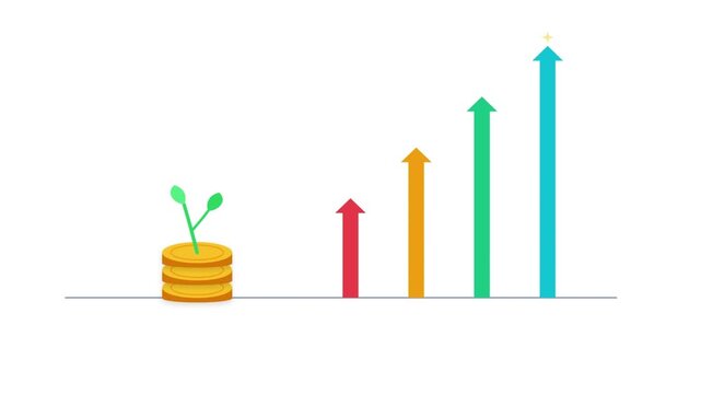 Gold coins falling and stacking on a flat surface against a clean white background animation