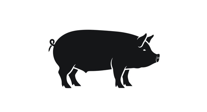 A simple black silhouette of a pig standing on a white background