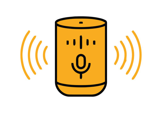 Colored smart speaker icon with voice recognition waves assistant technology wireless microphone automation connected
