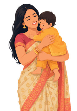 Vsai indian mother embracing baby with love and care