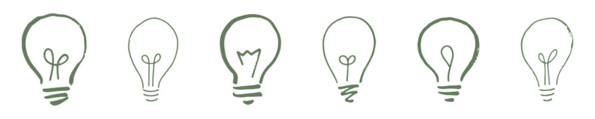 Hand drawn doodle light bulb collection, loose ink sketchy lamp and bulb icons in various styles and expressions. Idea, creativity and innovation concept illustration graphic vector set © shital