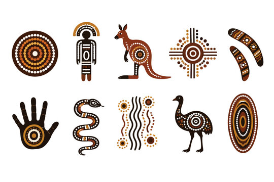 Vsai aboriginal art icons depicting australian indigenous culture