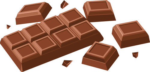 Fototapeta premium Vintage woodcut chocolate vector illustration with hand drawn engraved dark cocoa bar and broken chunks