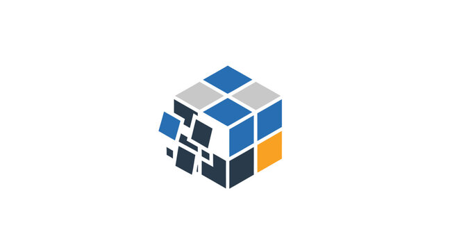 Abstract Rubik's Cube Design Depicting Disassembly and Complexity in a Modern Style