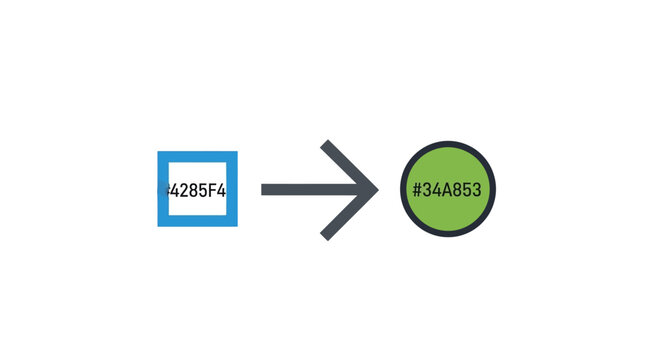 Color conversion process illustration: visual representation of a change with hex codes and arrow