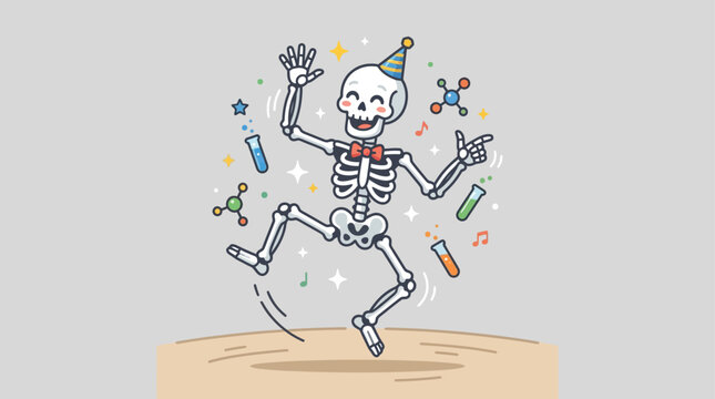Dancing skeleton with science elements