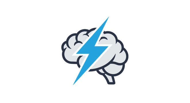 Creative concept depicting brain activity and problem-solving with a lightning bolt illustration