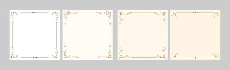 Collection of elegant vintage frame templates with ornamental borders and copy space for wedding invitations, certificates, greeting cards, menus,social media designs, luxury print materials. Vector © Ilonka eva