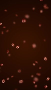 coffee beans falling on brown background animation, coffee bean drink and coffee shop and cafe vertical social media motion design element