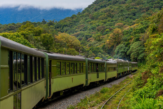 Trilhos de ferrovia antiga cortando caminho por dentro da mata nativa