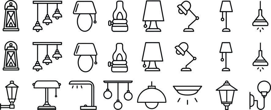 lamp icons line drawings of lamps and light fixtures for design