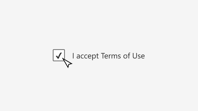 User interface checkbox for terms of use agreement.