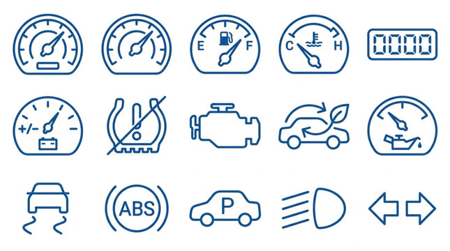 Car Dashboard and Warning Symbols Icons