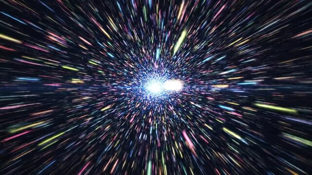 Abstract colorful light streaks representing hyperdrive speed travel
