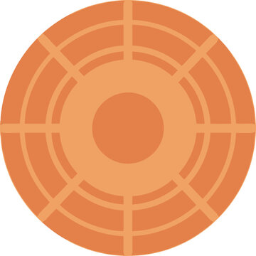Vector flat illustration of an orange clay pigeon target. Features a detailed top-down view of a circular flying disc for skeet, trap, and sport shooting range graphic designs.