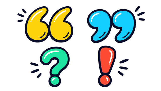 Hand drawn punctuation marks set with quotes question and exclamation
