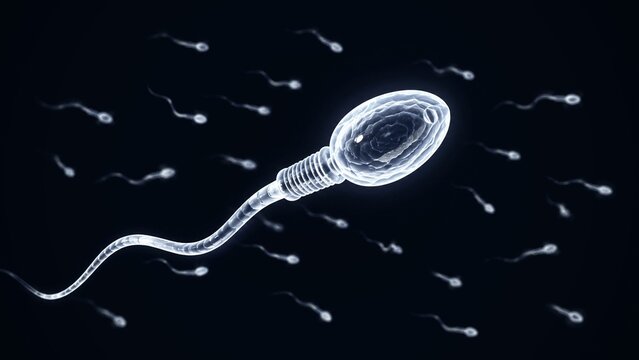 Microscopic Human Sperm Cell on Dark Background