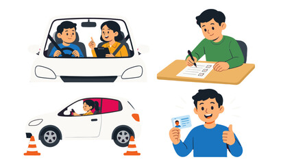 Driving school test and practice scenes with student and instructor © Andrei