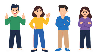 Obraz premium Cartoon people showing positive neutral and negative gestures