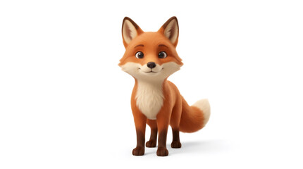 Fototapeta premium Cute cartoon orange fox standing alone on white background