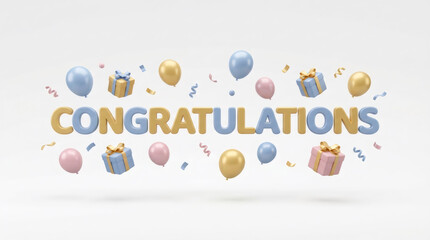 Fototapeta premium Congratulations banner with balloons and gifts, celebration and success concept