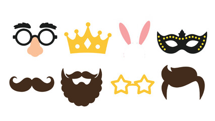 Vector party photo booth props with glasses crown beard and masks © Andrei