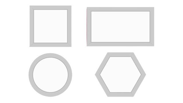 Set of empty gray frames in square rectangle circle and hexagon