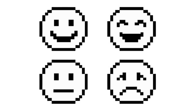 Set of pixel art emoticon faces with different expressions