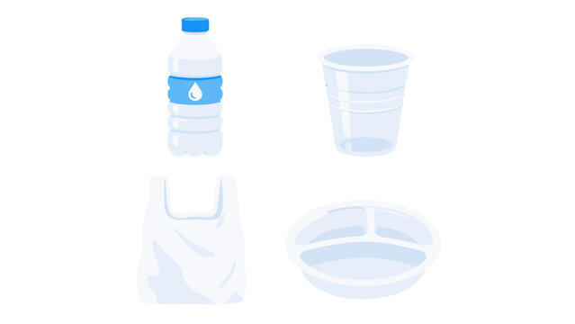Disposable plastic items set with bottle cup bag and tray