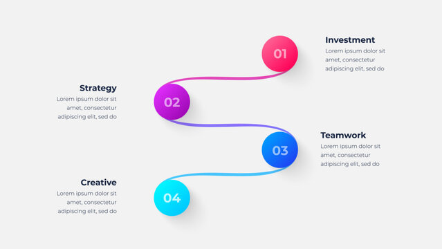 Four Step Wavy Path Timeline Infographic with Numbered Circle Markers for Business Strategy Planning