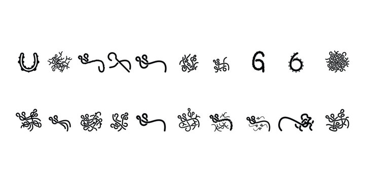 Ebola Virus and Filovirus Vector Icon Set with Microorganism Shapes Medical Infection Symbols Collection