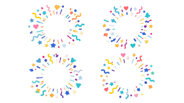 Colorful hand drawn confetti burst wreath frames set