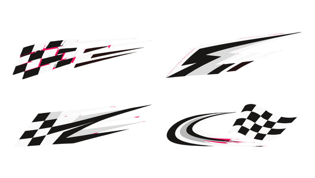 Racing stripe decal set with checkered flag and speed lines