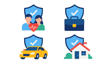 Fototapeta premium Insurance protection icons for health, business, car and home