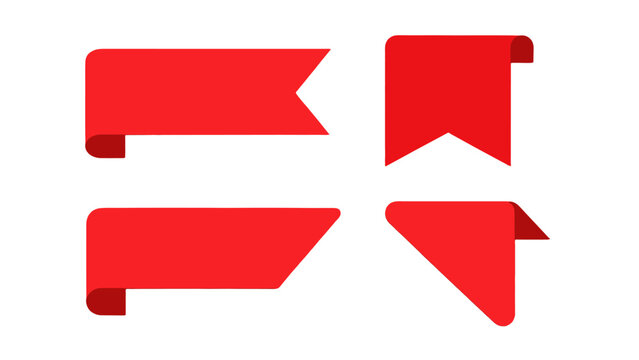 Red folded ribbon tags and corner banner labels set