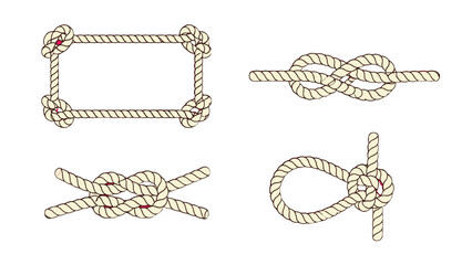 Set of decorative rope knots and frame isolated on white © Andrei