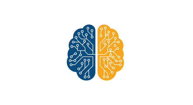 A digital illustration of a human brain made from electronic circuit board patterns