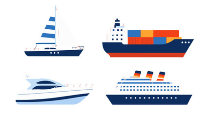 Set of sailboat cargo ship yacht and cruise liner vector icons © Andrei