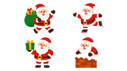 Fototapeta premium Cute Santa Claus character set with gifts skates and chimney