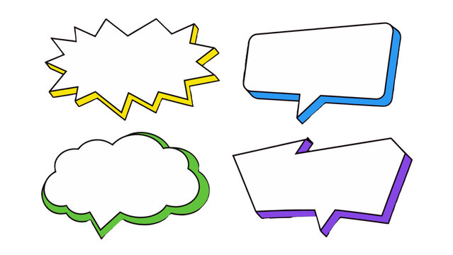 Set of comic speech bubble frames with colorful extrude borders